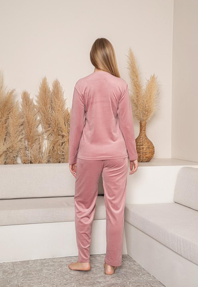 Pijama dama "SOME " din catifea .Culoare Roz pudrat, Engros